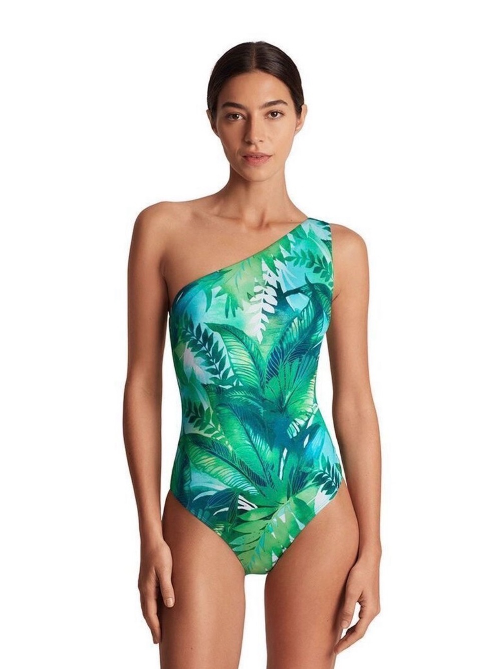 Ralph Lauren Emerald Tropical One-Shoulder Swimsuit